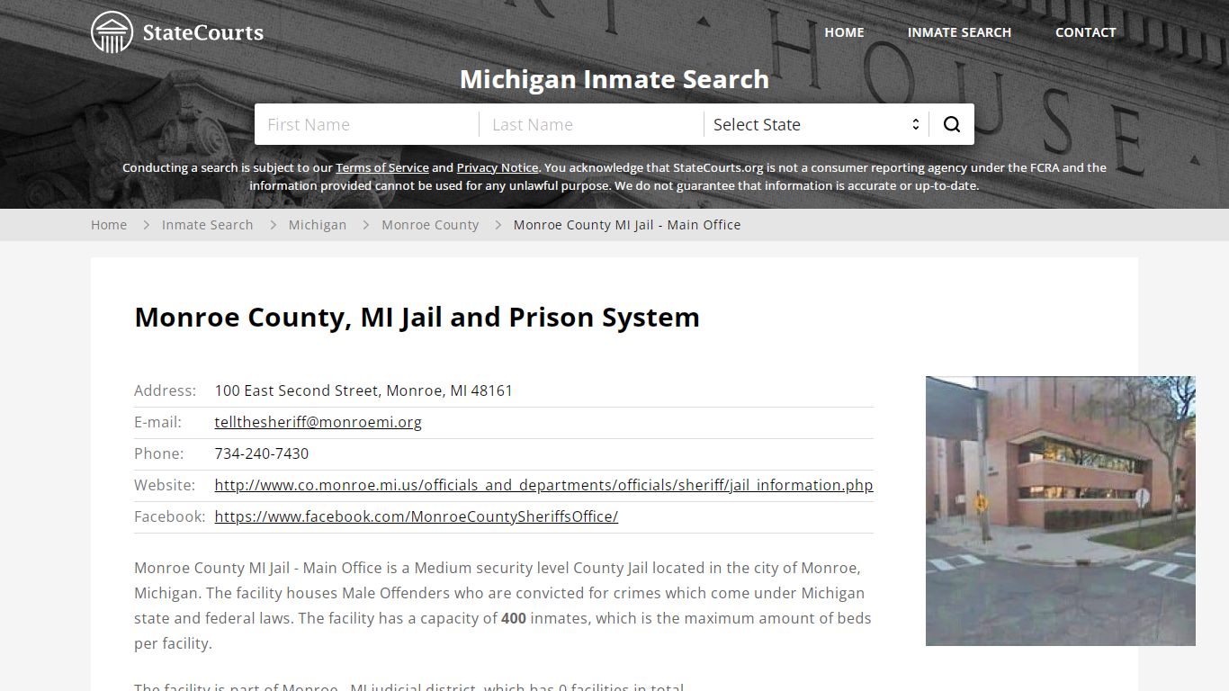 Monroe County MI Jail - Main Office Inmate Records Search ...
