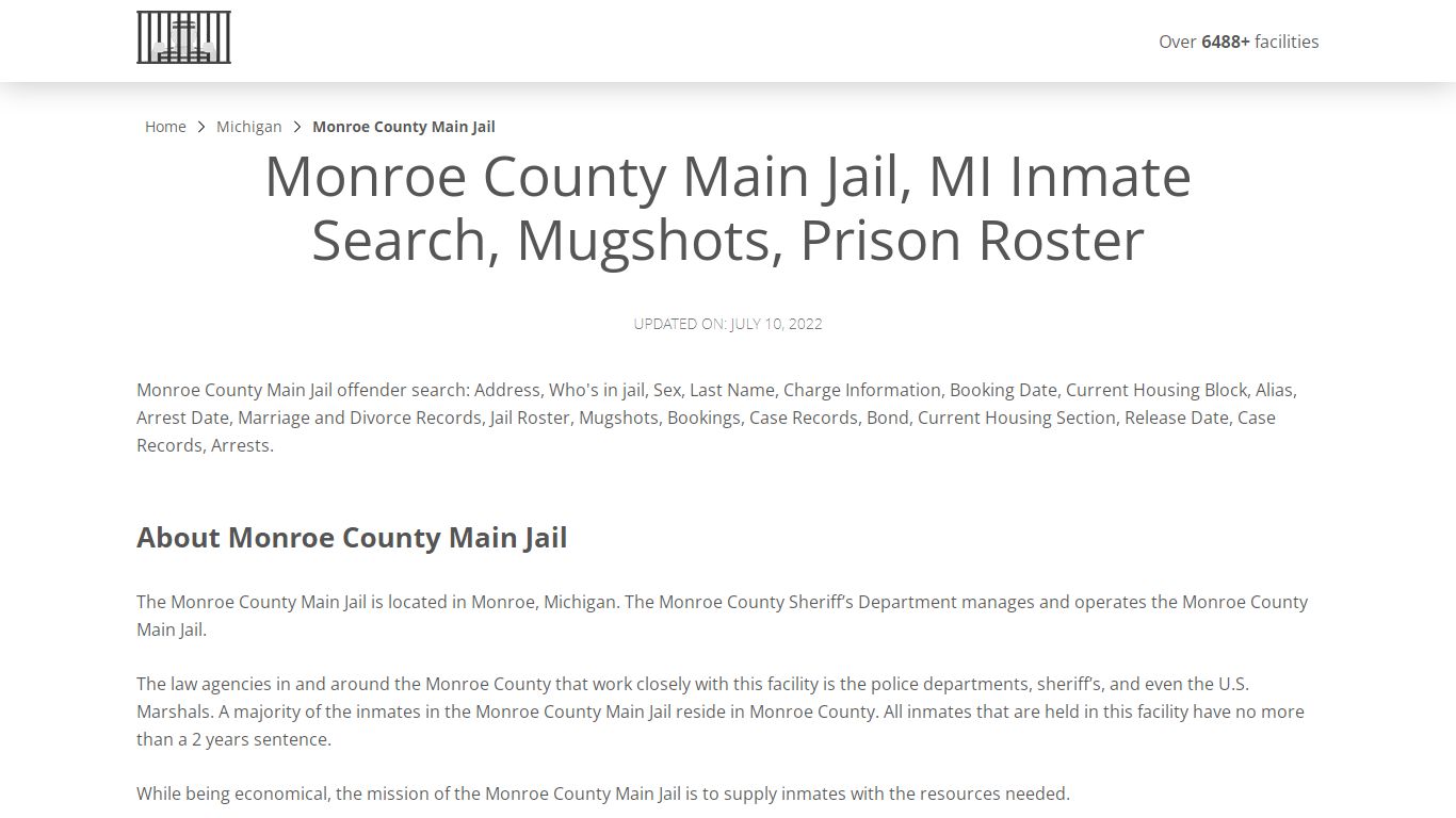 Monroe County Main Jail, MI Inmate Search, Mugshots ...