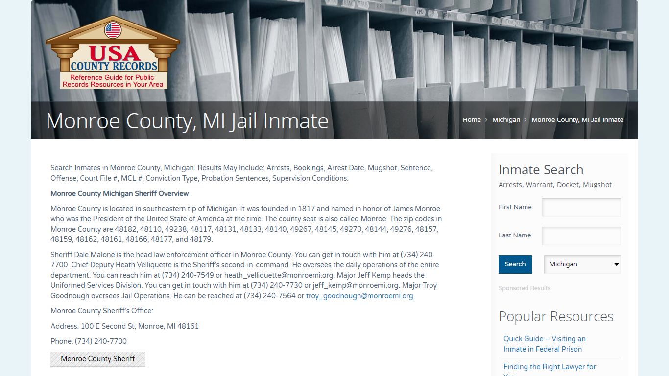 Monroe County, MI Jail Inmate | Name Search